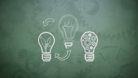 Digital composite of bulbs against illustration of gear graphics - Powered by Shutterstock - Get 15% off with code: PIKWIZARD15