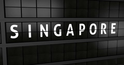 3D generated animation 4K, Analogue airport billboard with flight information, arrival city of Singapore