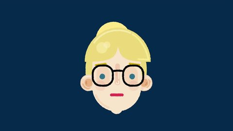 2D vector animated portrait of a blond woman with glasses, talking and looking around. Usable for presentations, made in 4K + Alpha channel.