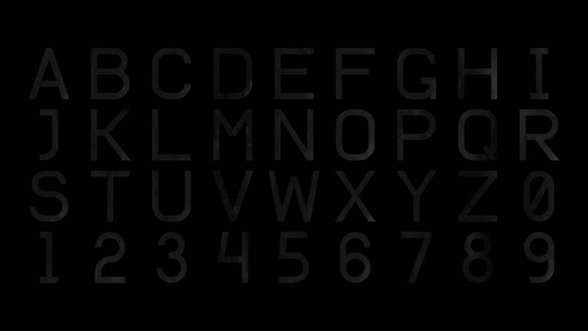 Simple font isolated on transparent background. Metal surface texture in soft light. Looped animation. Diagonal bar of light passes in front of the symbol. Light reflection. Luma matte. 3D rendering