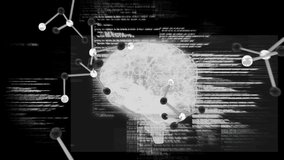 Digitally animated of spinning brain with black and white molecules and binary codes  - Powered by Shutterstock - Get 15% off with code: PIKWIZARD15
