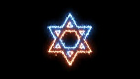 Fire and ice glowing David star, judaism symbol on transparent background. Glowing silhouette. 4k video. Alpha channel