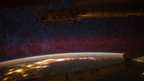 Planet Earth seen  with Milkway and Aurora Australis over the earth, Time Lapse. Images courtesy of NASA.