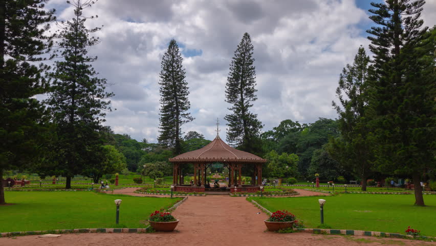 sunny bangalore city lalbagh botanical garden gazebo panorama 4k timelapse india