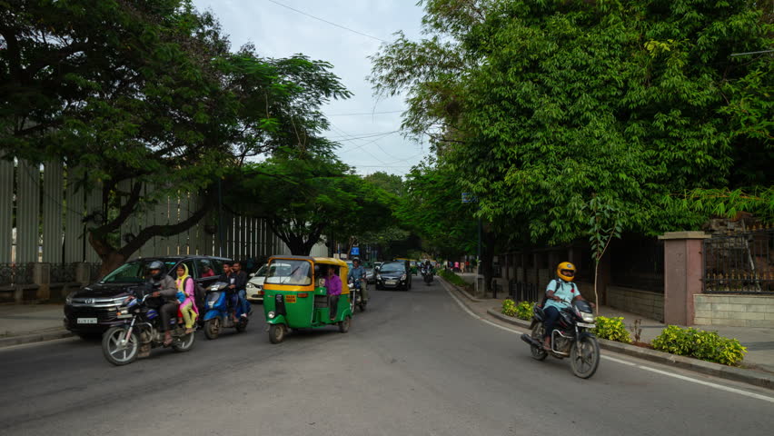 day time bangalore city traffic street panorama 4k timelapse india