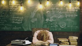 Teacher reads a book in class. Female teacher falls asleep reading a book in class. Learning concept. Teacher in classroom. Teacher and student. Back to school - Powered by Shutterstock - Get 15% off with code: PIKWIZARD15