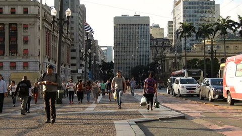 Sao Paulo, Brazil, December 05, 2018. People walking on Cha Viaduct in downtown Sao Paulo.