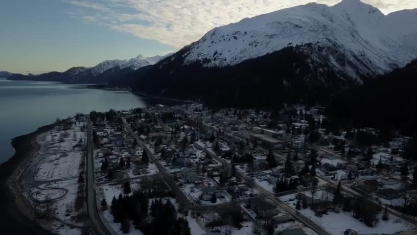 Cold winter evening in Seward Alaska 