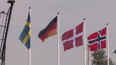 Close up of flags at Goeta Canal in Sweden