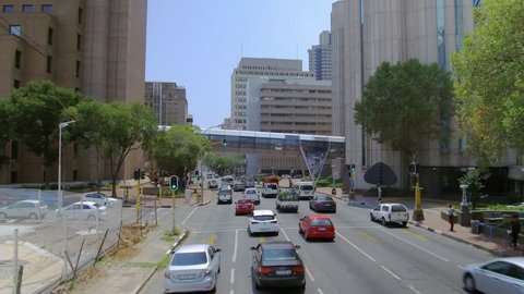 Johannesburg, South Africa, 7th February - 2019: Driving towards city centre with skyscrapers and office buildings.