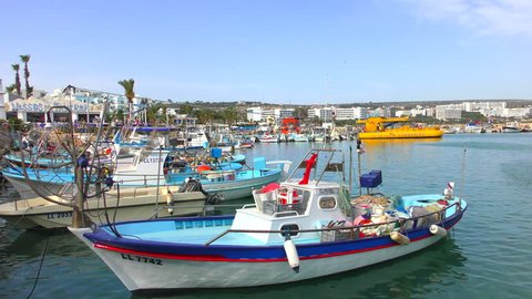 Ayia Napa, Cyprus. 06 may 2018: Fishing boats at the marina in Ayia Napa