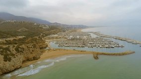 Aerial view of Port Ginesta in Garraf, Castelldefels. Barcelona. Spain. 4k Drone Video
