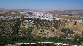 Aerial view in Arcos de la Frontera. White village of Cadiz. Andalusia, Spain. 4k Drone Video