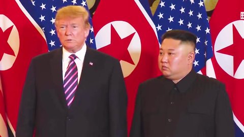 CIRCA 2019 - U.S. President Donald Trump meets with North Korean President Kim Jong Un at a summit in Vietnam.