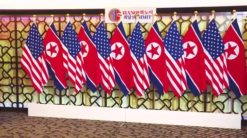 CIRCA 2019 - U.S. President Donald Trump meets with North Korean President Kim Jong Un at a summit in Vietnam.