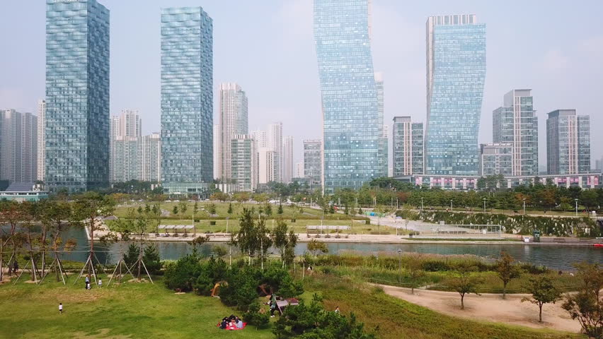 Aerial view of Incheon,Central Park in Songdo International Business District , South Korea