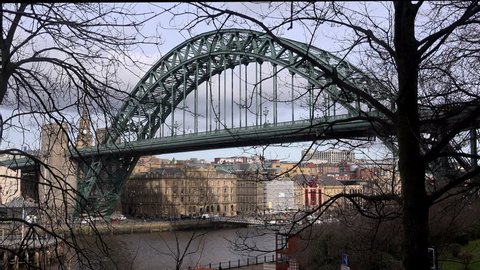 Newcastle upon Tyne bridges aerial view UK northern city and river England 4K