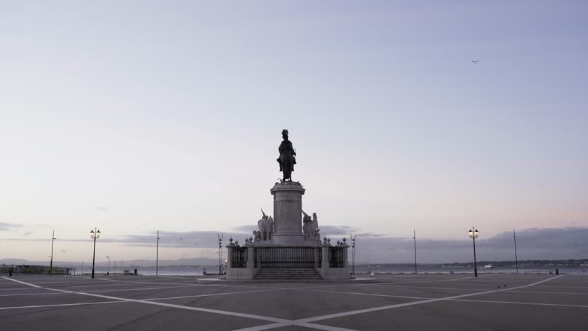 Empty Praça do Comércio at sunrise  Royalty-Free Stock Footage #1025346401