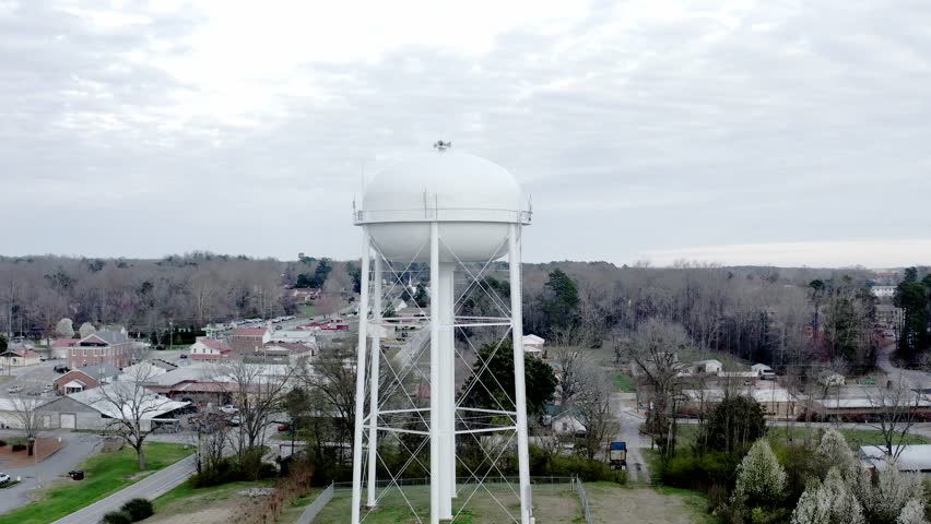 Water tower in small town