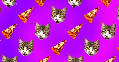 Minimal animation gif art. Cat pizza lover seamless animation pattern