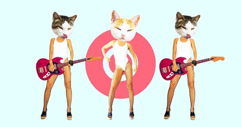Modern animation design. Sexy cat funny rock band