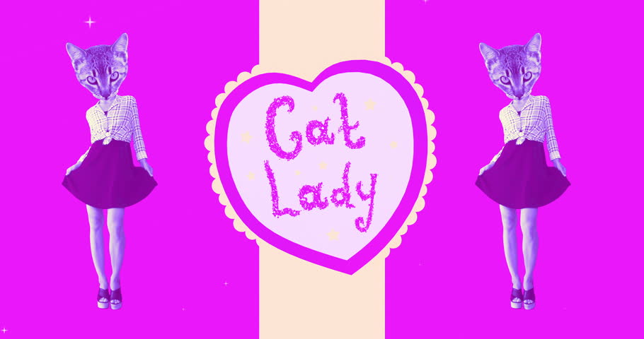 Cat lady. Fashion vintage look. Animation minimal gif