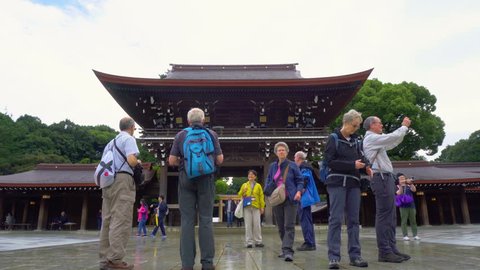 Group of Tourists at Meiji Jingu Shrine In Tokyo Japan - September, 2018