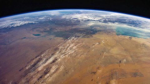 Time lapse of earth revolving viewing from NASA International Space Station (ISS) mainly Sahara Desert, Nile and Red Sea in Middle East - images courtesy of NASA.