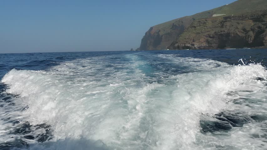 Rear View Of Motor Boat Wake On Open Ocean At High Speed, La Palma | Shutterstock HD Video #1025376011