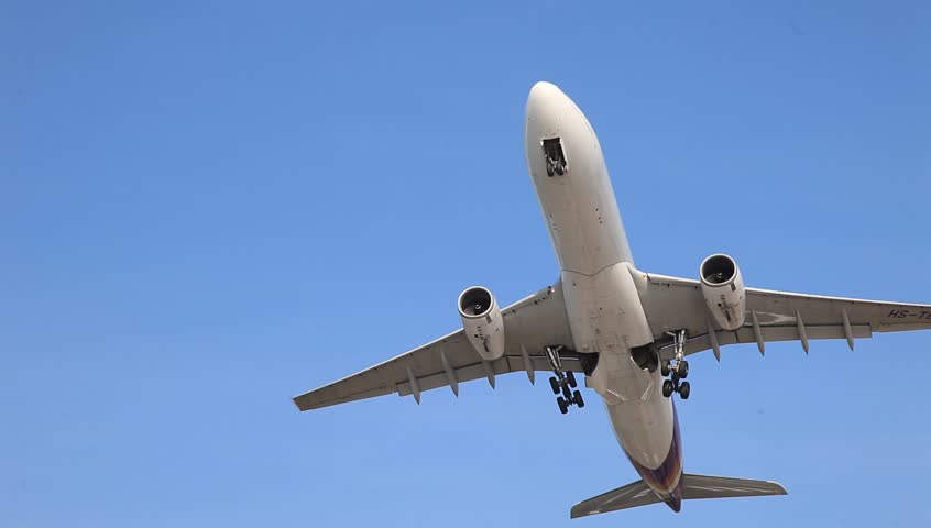 Commercial aircraft take off from the airport. | Shutterstock HD Video #1025380595