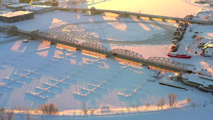 Sturgeon Bay Bridge in dawn twilight.
