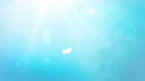Sunny blue sky with sunlights and white whirling butterflies on romantic abstract background. Looped 4K motion graphic.