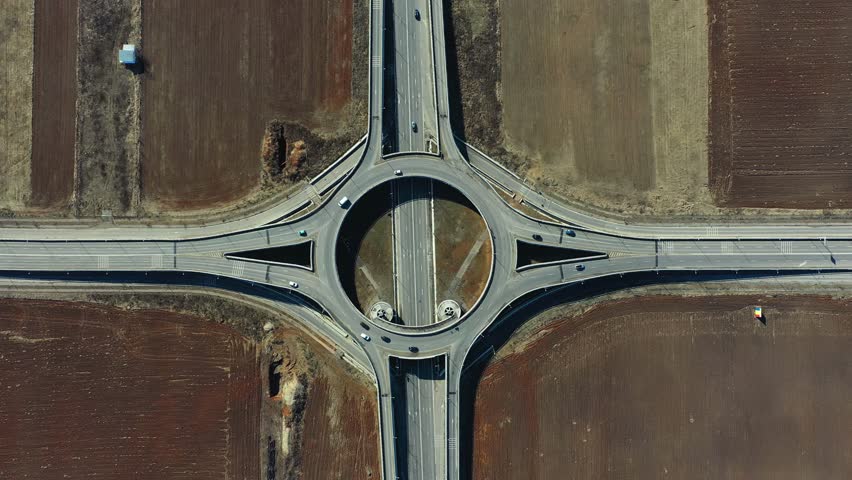 Aerial drone view of a Roundabout in Ploiesti, Romania
