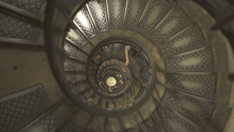 People on Spiral staircase in Arc de Triomphe - September 2018: Paris, France