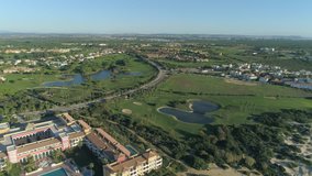 Aerial view of golf course. Mediterranean golf course in Spain