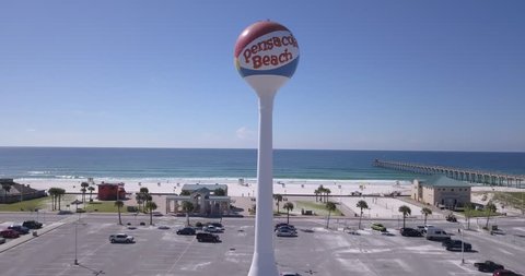 PENSACOLA BEACH, FLORIDA - SEPTEMBER 12, 2018: The iconic Pensacola Beach Ball located mere steps from the sugar-white sands of Pensacola Beach. 