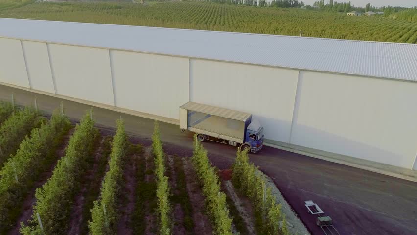 Truck takes apples to the warehouse