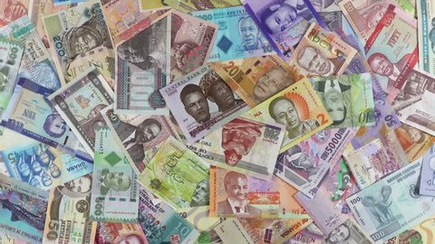 Africa currency notes slow rotating. African money, trade, economy, market. 4K 