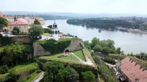 Aerial view - Novi Sad, Petrovaradin fortress, river Danube, bridge of Freedom