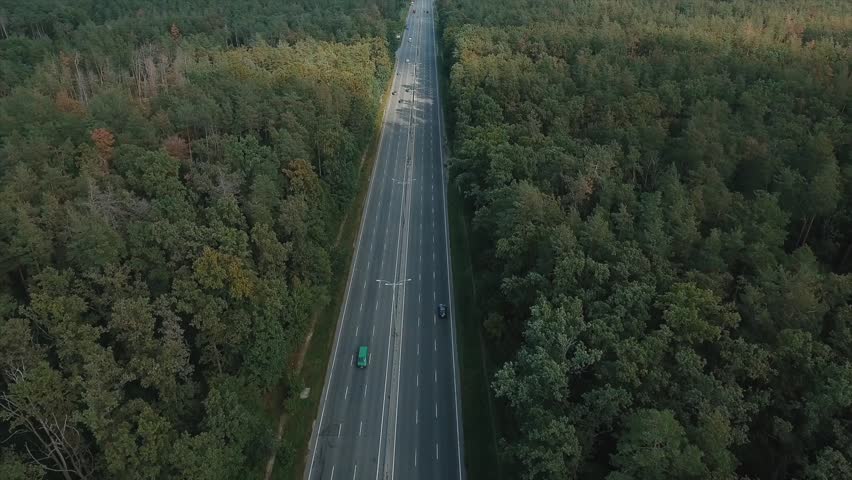 Aerial view of car driving through the forest on highway. Top view of asphalt road passes through the field and forest. | Shutterstock HD Video #1025431508