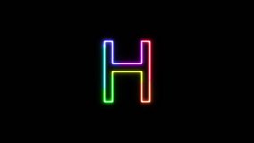 Letter h - outline neon glowing in 7 rainbow colors on transparent background for intros, logo. Seamless loop. Fun animated font. 7 colors neon symbol. 4k video. Alpha channel