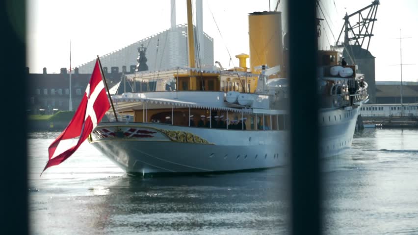 The Royal Danish Ship Dannebrog in Copenhagen harbour on sunny day.