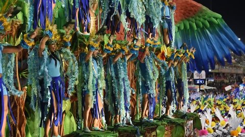 RIO DE JANEIRO, BRAZIl - MARCH 05, 2019: Participants in the Carnival from Samba school Portela present their costumes during the Carnival in Rio de Janeiro (Brazil)