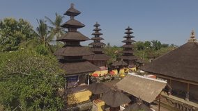 4K Aerial view of Pura Desa Sukawati Temple in Bali, Indonesia, cinematic drone shot