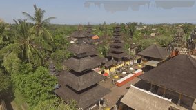 4K Aerial view of Pura Desa Sukawati Temple in Bali, Indonesia, cinematic drone shot