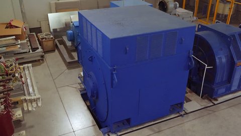 High-voltage electric motor at a manufacturing plant. High power station. High voltage