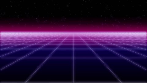 synthwave wireframe net and stars 80s Retro Futurism Background 3d illustration render seamless loop