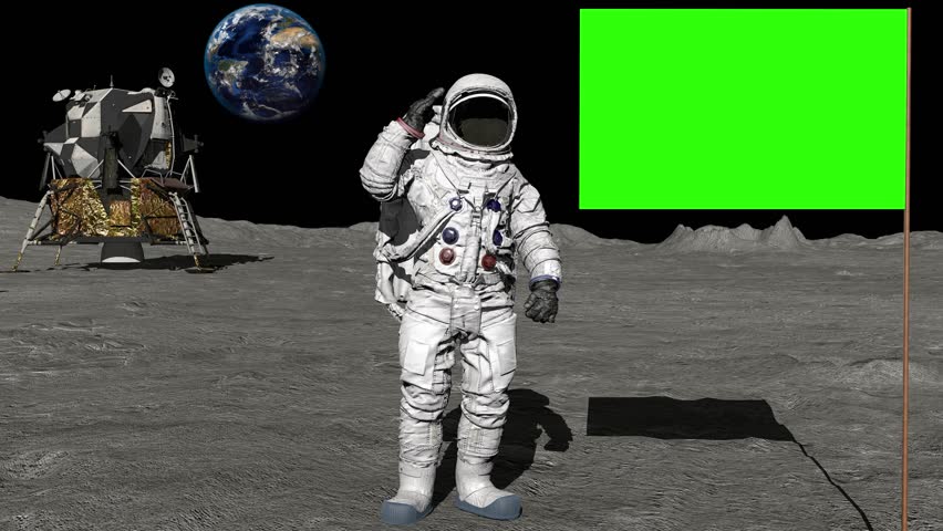 Astronaut walking on the moon and saluting the Green Screen Flag. Royalty-Free Stock Footage #1025464868