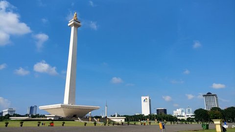 JAKARTA, INDONESIA - MARCH 8, 2019: A video clip of National Monument of the Republic of Indonesia, or also known as Monas in Jakarta, capital city of Indonesia. recorded in 4k resolution.