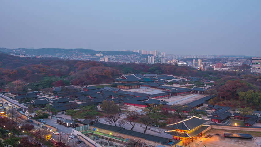 time lapse: night view of Changdeokgung Palace in Seoul city South Korea